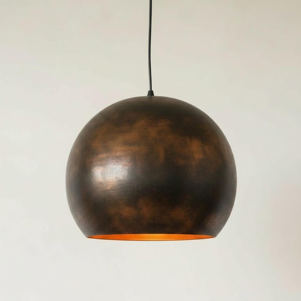 Oil Rubbed Brass Pendant Lamp - Black Dome Ceiling Light - Modern Industrial Kitchen Island Fixture - Rustic Wabi Sabi Dining Room Decor - Mettlemix