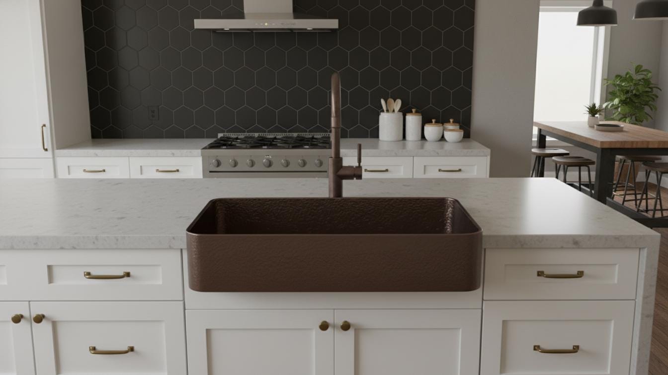 Oil Rubbed Bronze Copper Sink - Dark Farmhouse Apron Front Basin - Mettlemix