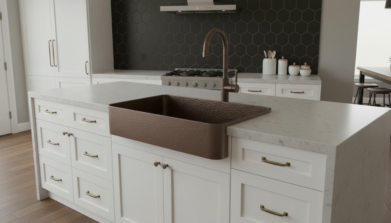 Oil Rubbed Bronze Copper Sink - Dark Farmhouse Apron Front Basin - Mettlemix