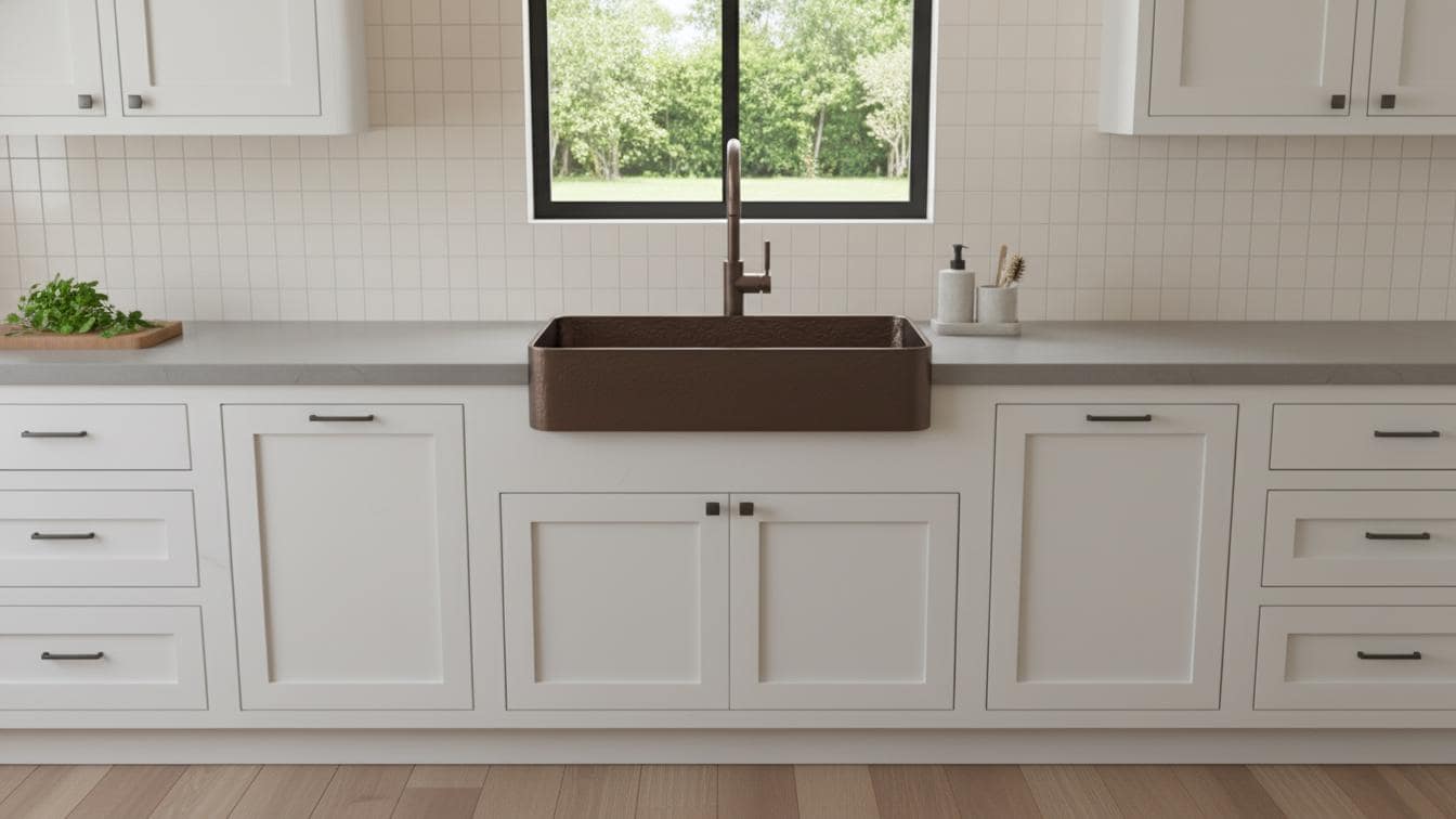 Oil Rubbed Bronze Copper Sink - Dark Farmhouse Apron Front Basin - Mettlemix