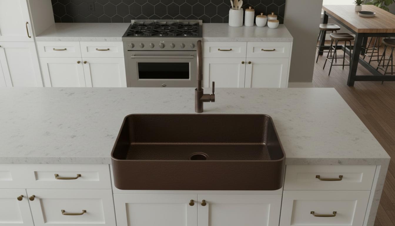 Oil Rubbed Bronze Copper Sink - Dark Farmhouse Apron Front Basin - Mettlemix