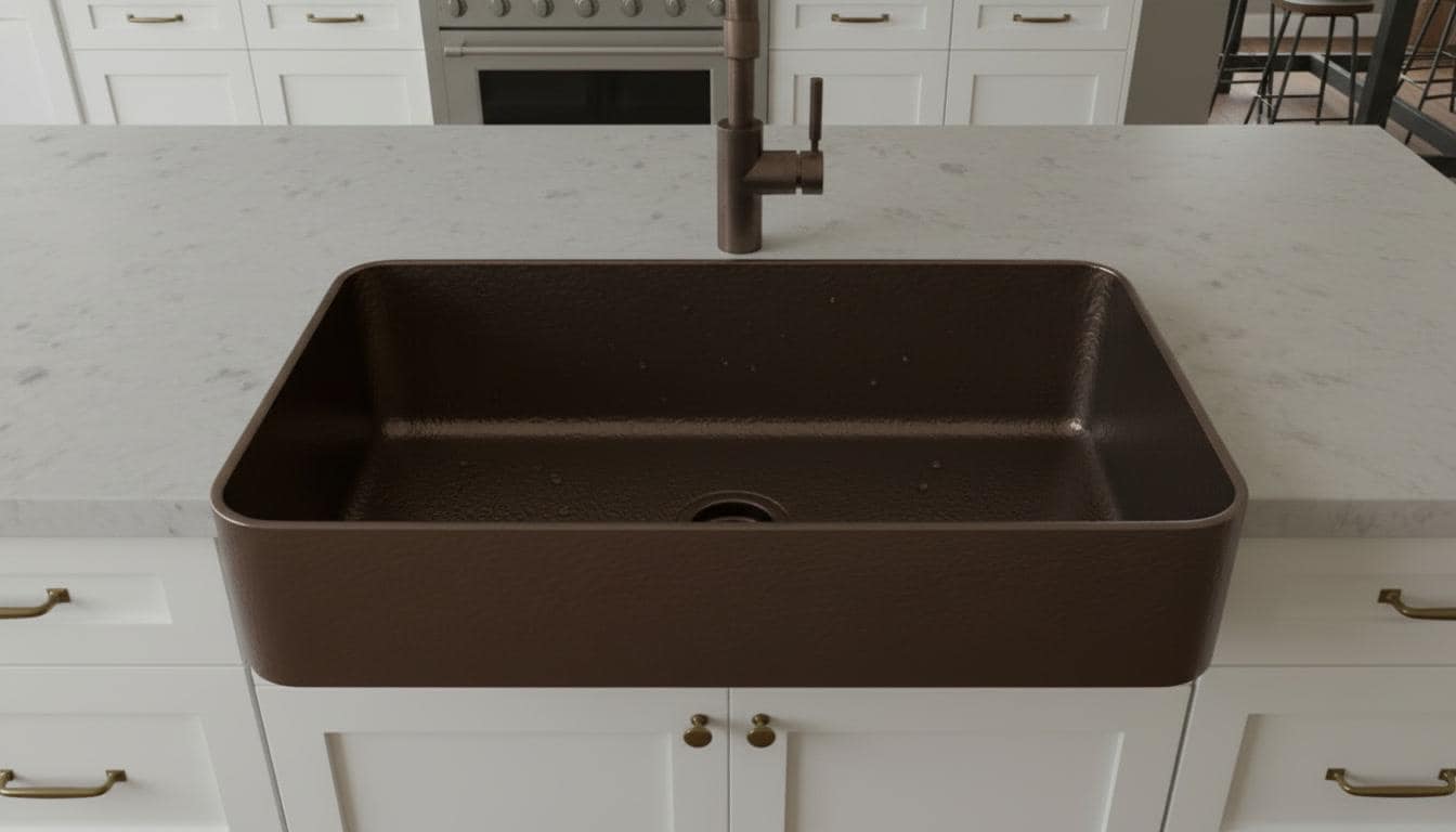 Oil Rubbed Bronze Copper Sink - Dark Farmhouse Apron Front Basin - Mettlemix