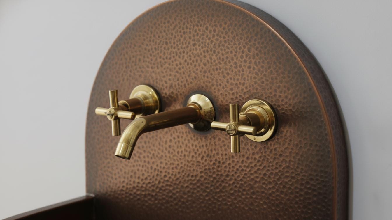 Oil Rubbed Hammered Copper Sink - Dark Bronze Wall Mount Basin - Mettlemix