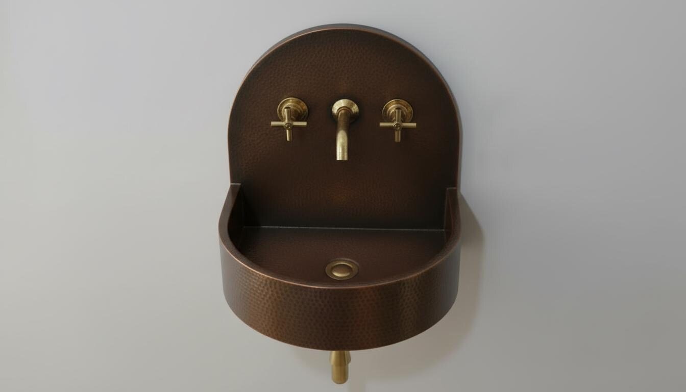 Oil Rubbed Hammered Copper Sink - Dark Bronze Wall Mount Basin - Mettlemix