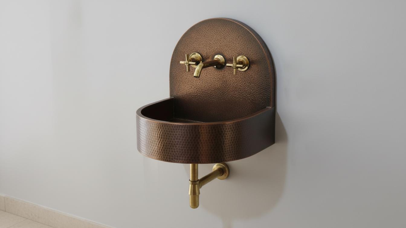 Oil Rubbed Hammered Copper Sink - Dark Bronze Wall Mount Basin - Mettlemix