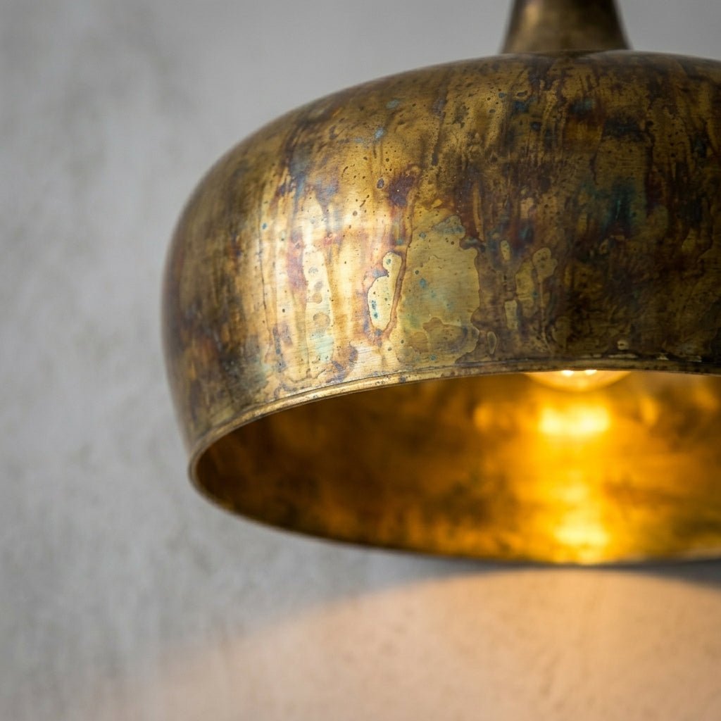 Oxidized Brass Copper Pendant Light - Farmhouse Patina Lampshade - Mettlemix