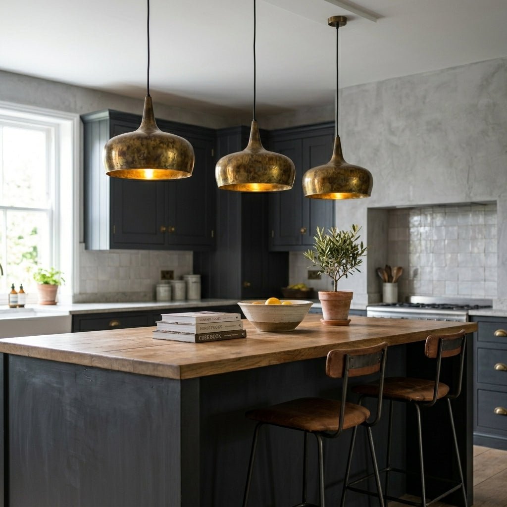 Oxidized Brass Copper Pendant Light - Farmhouse Patina Lampshade - Mettlemix