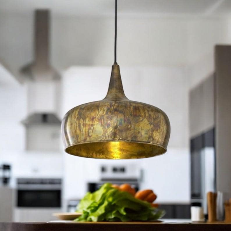 Oxidized Brass Copper Pendant Light - Farmhouse Patina Lampshade - Mettlemix