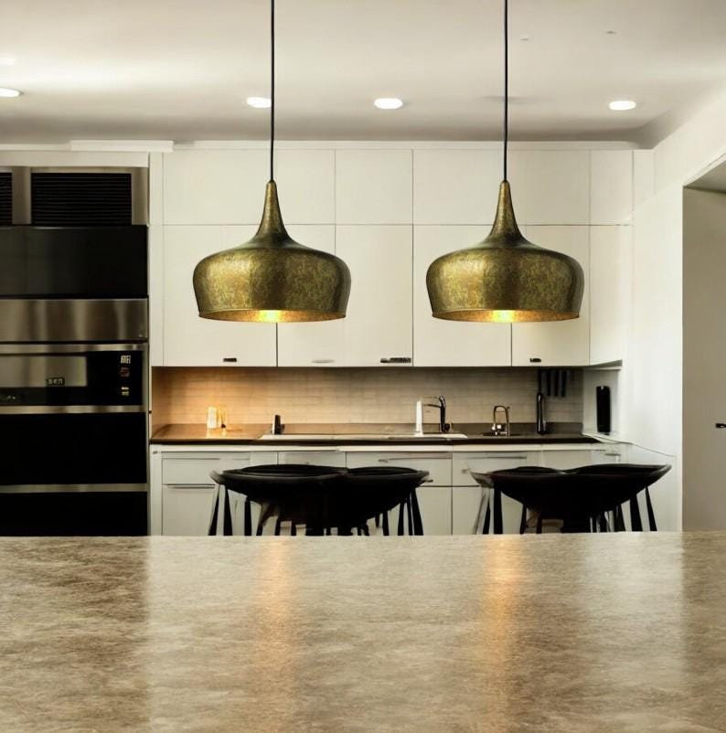 Oxidized Brass Copper Pendant Light - Farmhouse Patina Lampshade - Mettlemix