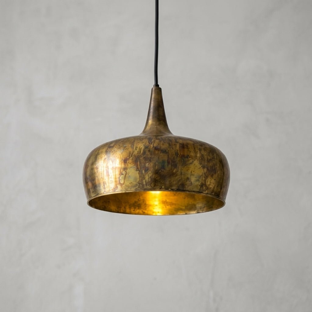 Oxidized Brass Copper Pendant Light - Farmhouse Patina Lampshade - Mettlemix