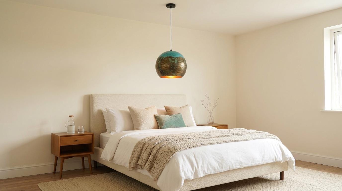 Oxidized Brass Dome Fixture - Hammered Brass Dome Chandelier - Teal Green Kitchen Island Lighting - Boho Farmhouse Dining Room Lamp - Mettlemix