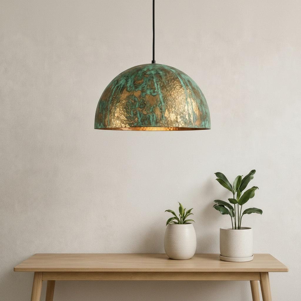 Oxidized Brass Pendant Light, Verdigris Dome Lamp, Rustic Kitchen Island Lighting, Farmhouse Ceiling Light, Antique Brass Hanging Fixture - Mettlemix