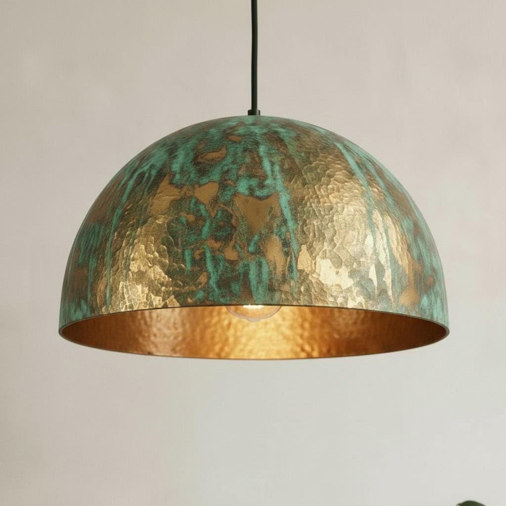 Oxidized Brass Pendant Light, Verdigris Dome Lamp, Rustic Kitchen Island Lighting, Farmhouse Ceiling Light, Antique Brass Hanging Fixture - Mettlemix