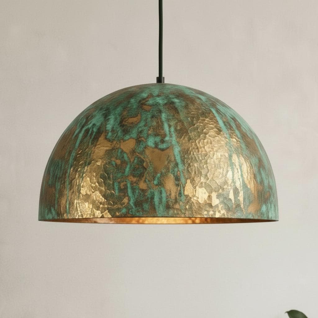 Oxidized Brass Pendant Light, Verdigris Dome Lamp, Rustic Kitchen Island Lighting, Farmhouse Ceiling Light, Antique Brass Hanging Fixture - Mettlemix