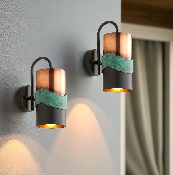 Oxidized Copper Cylinder Wall Sconce - Green Verdigris Patina - Mettlemix