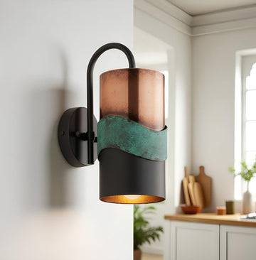 Oxidized Copper Cylinder Wall Sconce - Green Verdigris Patina - Mettlemix