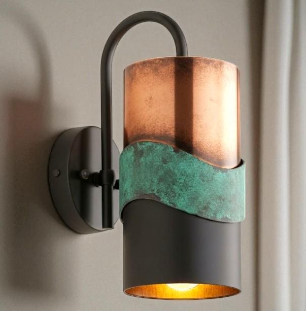 Oxidized Copper Cylinder Wall Sconce - Green Verdigris Patina - Mettlemix