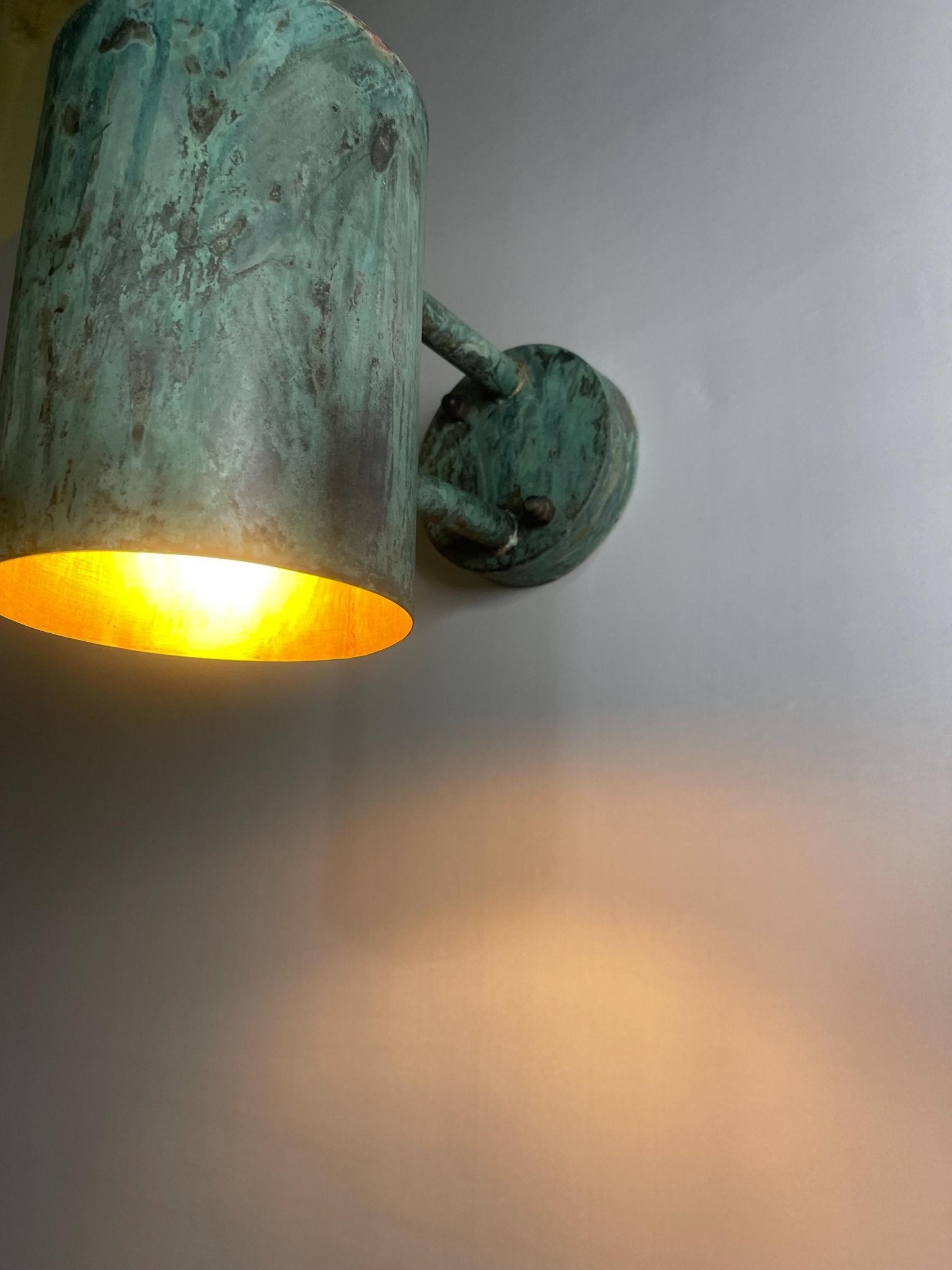 Oxidized Copper Cylinder Wall Sconce - Rustic Green Patina Light - Mettlemix