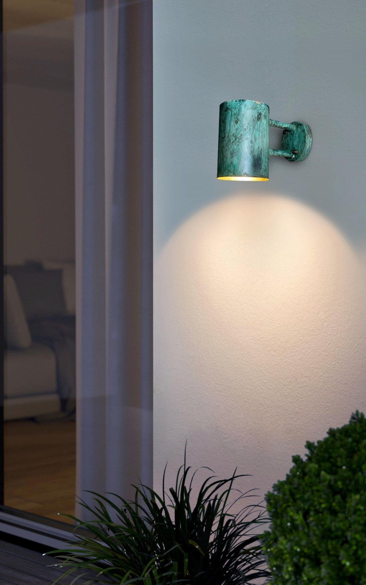 Oxidized Copper Cylinder Wall Sconce - Rustic Green Patina Light - Mettlemix