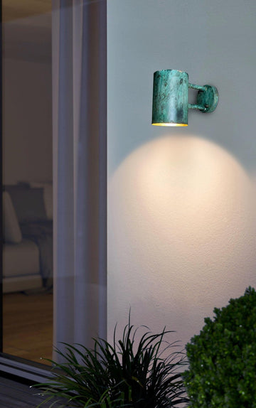 Oxidized Copper Cylinder Wall Sconce - Rustic Green Patina Light - Mettlemix