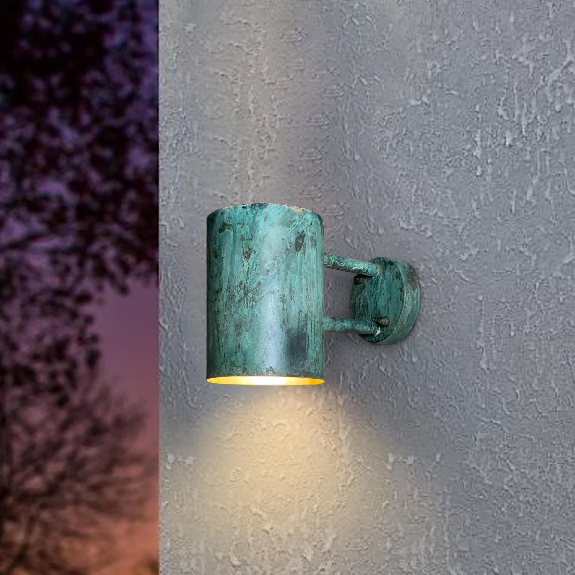 Oxidized Copper Cylinder Wall Sconce - Rustic Green Patina Light - Mettlemix