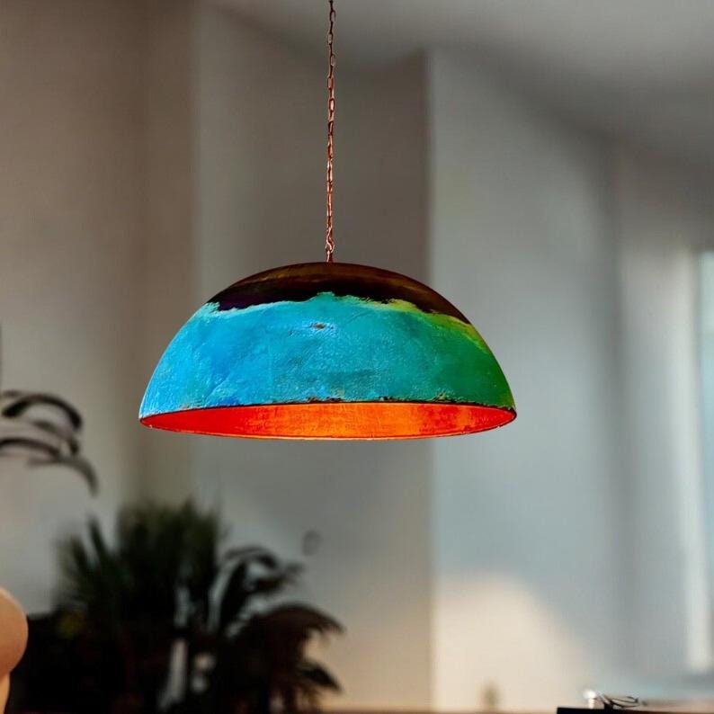 Oxidized Copper Kitchen Island Pendant Light - Farmhouse Hanging Lamp - Mettlemix