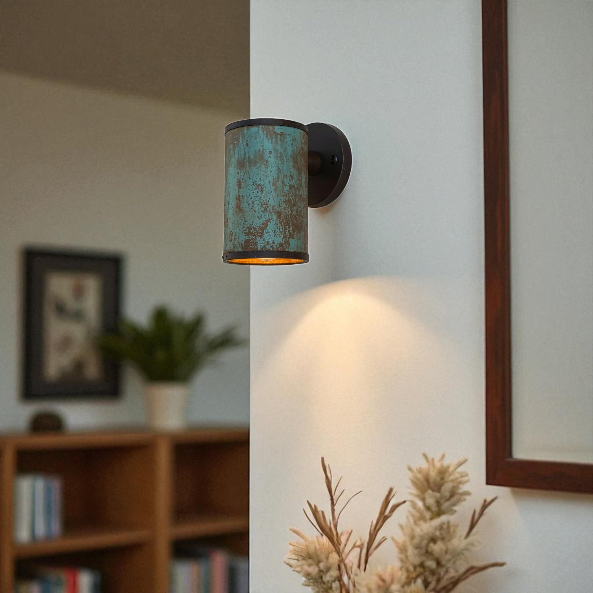Oxidized Copper Wall Sconce - Handcrafted Cylinder Patina Light - Mettlemix