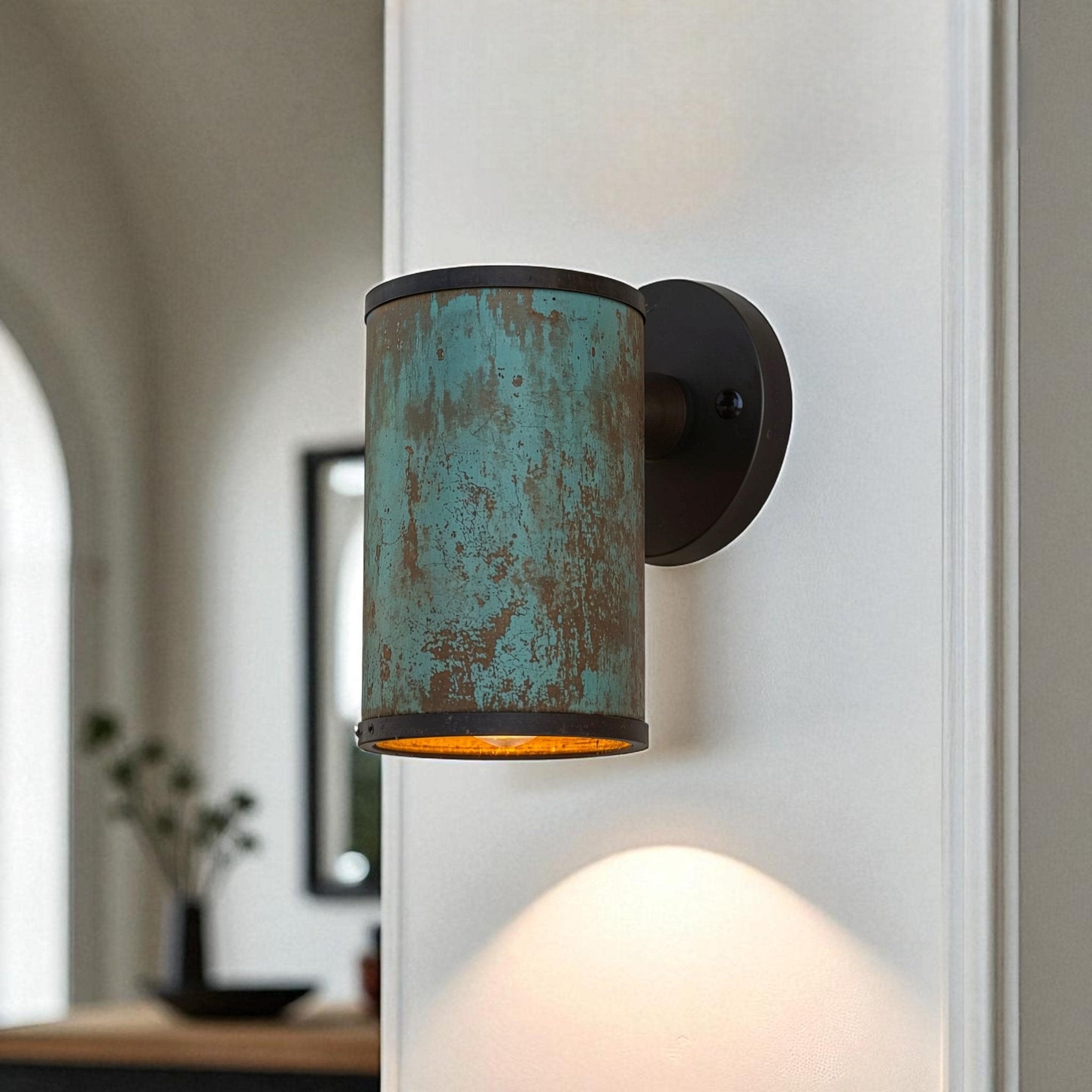 Oxidized Copper Wall Sconce - Handcrafted Cylinder Patina Light - Mettlemix