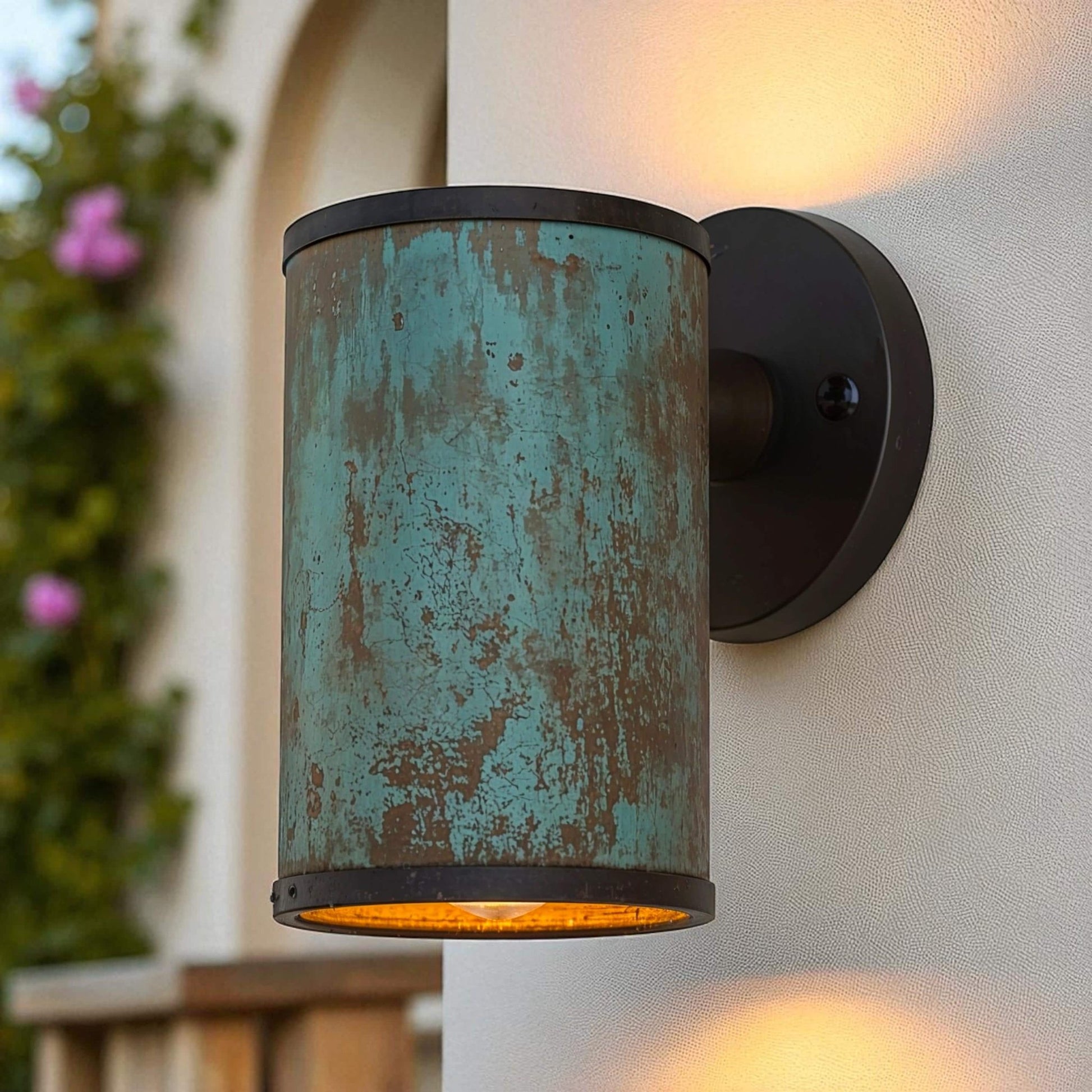 Oxidized Copper Wall Sconce - Handcrafted Cylinder Patina Light - Mettlemix