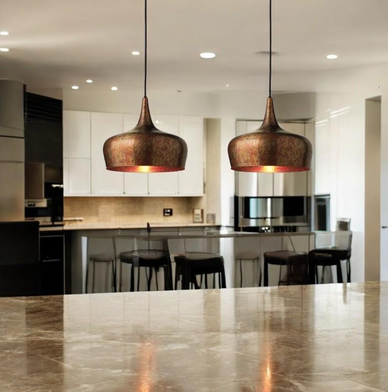 Oxidized Farmhouse Copper Pendant Light - Patina Hanging Lampshade - Mettlemix