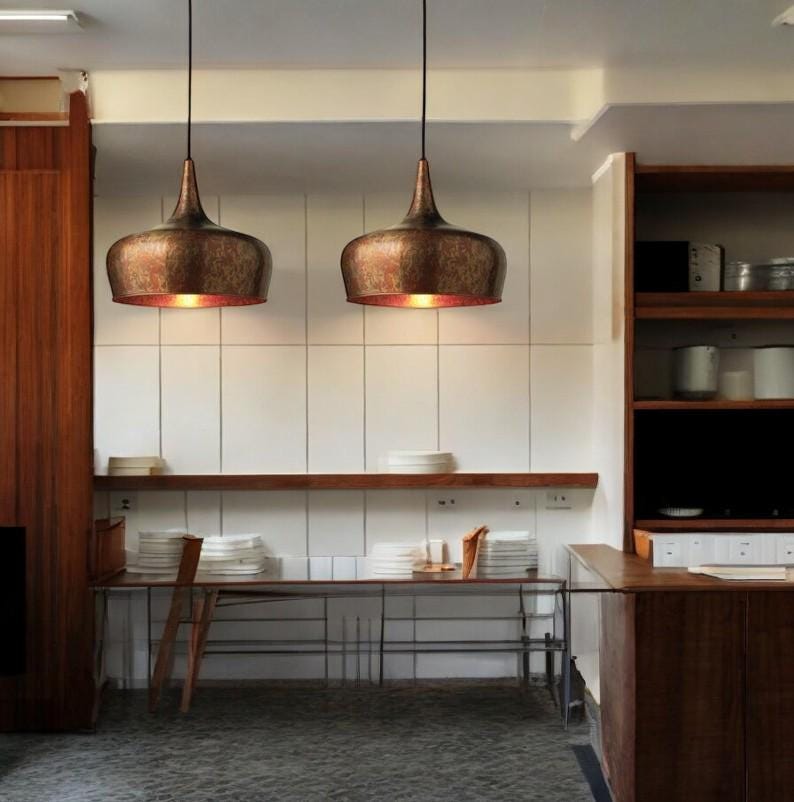 Oxidized Farmhouse Copper Pendant Light - Patina Hanging Lampshade - Mettlemix