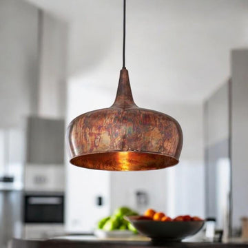 Oxidized Farmhouse Copper Pendant Light - Patina Hanging Lampshade - Mettlemix