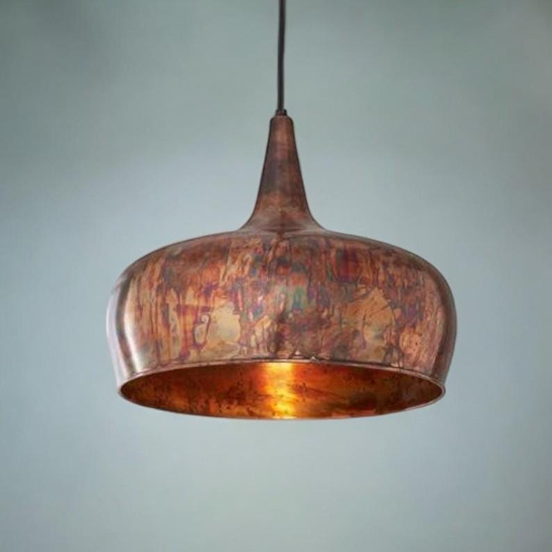 Oxidized Farmhouse Copper Pendant Light - Patina Hanging Lampshade - Mettlemix