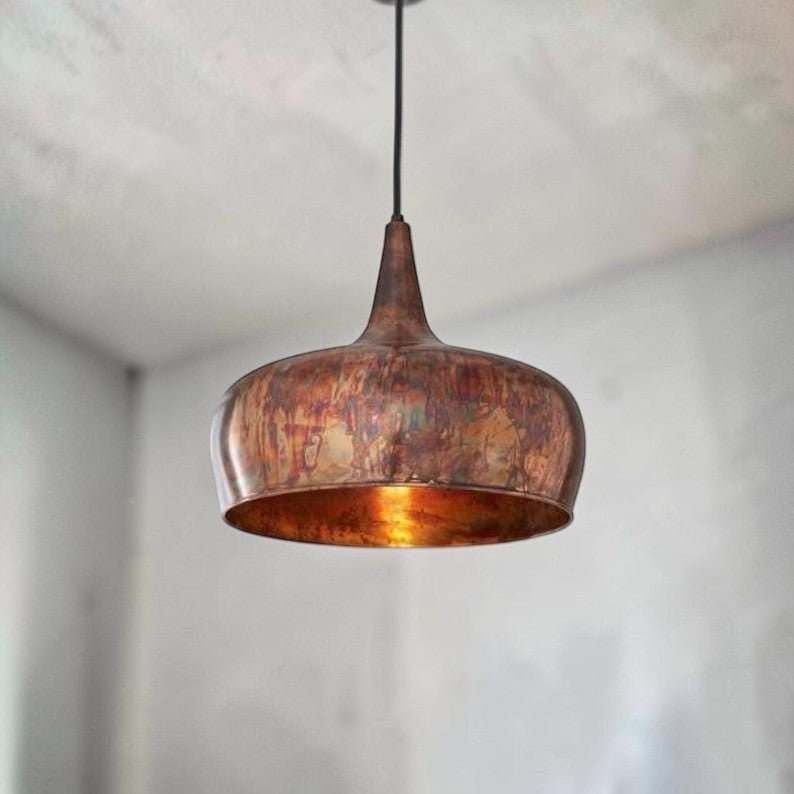Oxidized Farmhouse Copper Pendant Light - Patina Hanging Lampshade - Mettlemix