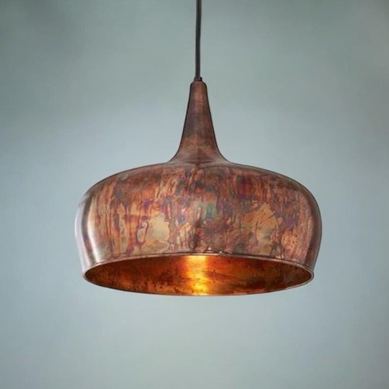 Oxidized Farmhouse Copper Pendant Light - Patina Hanging Lampshade - Mettlemix