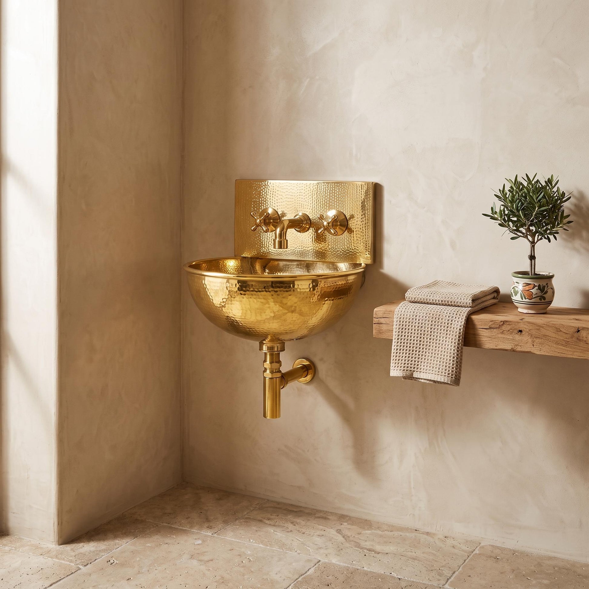 Polished Brass Wall Mount Sink: Handcrafted Rustic Bathroom Fixture unlacquered brass faucet - Mettlemix