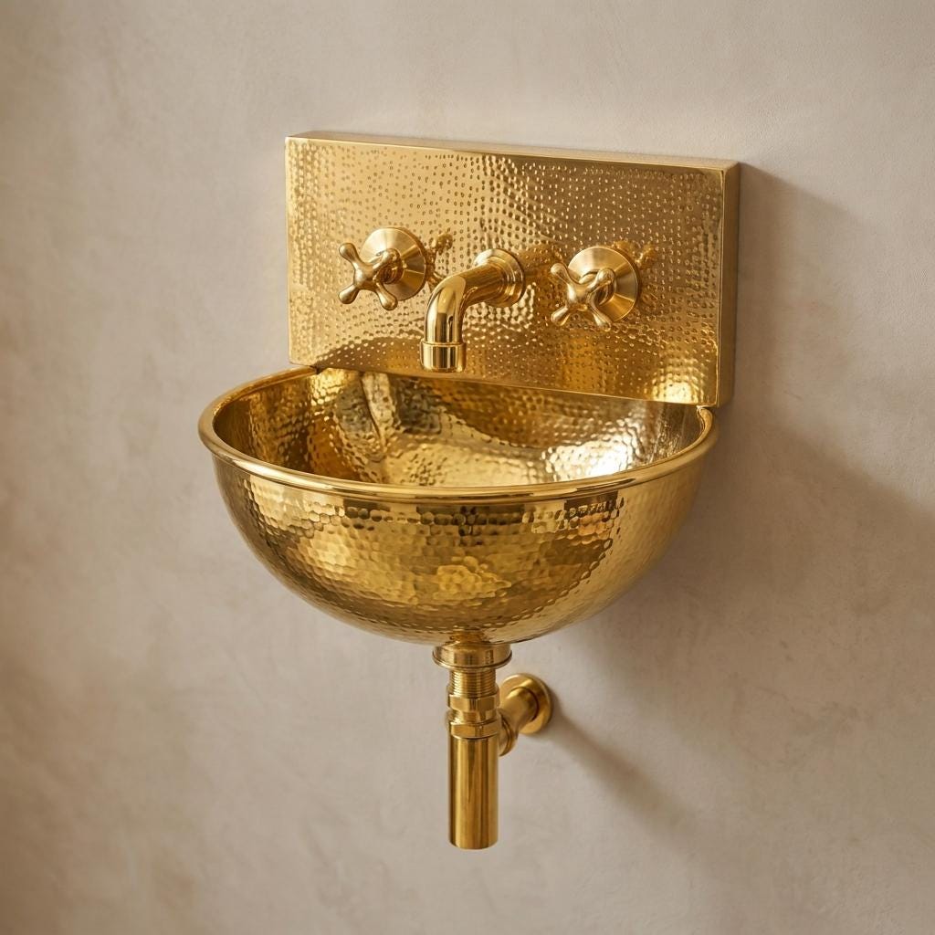 Polished Brass Wall Mount Sink: Handcrafted Rustic Bathroom Fixture unlacquered brass faucet - Mettlemix