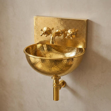 Polished Brass Wall Mount Sink: Handcrafted Rustic Bathroom Fixture unlacquered brass faucet - Mettlemix