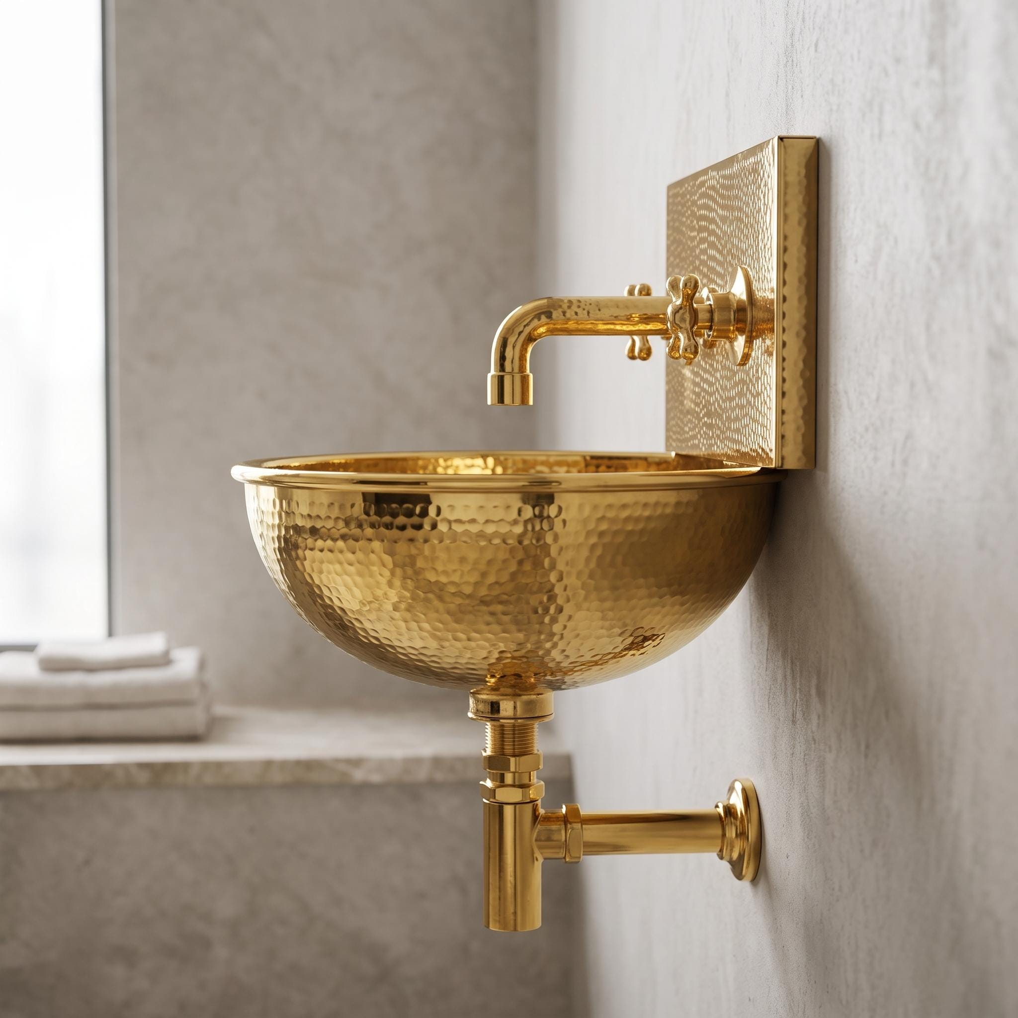 Polished Brass Wall Mount Sink: Handcrafted Rustic Bathroom Fixture unlacquered brass faucet - Mettlemix