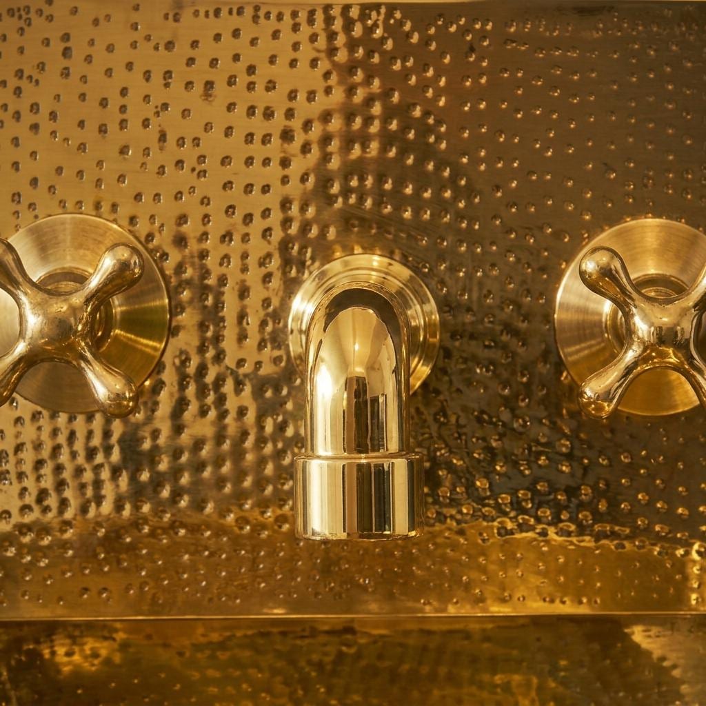Polished Brass Wall Mount Sink: Handcrafted Rustic Bathroom Fixture unlacquered brass faucet - Mettlemix