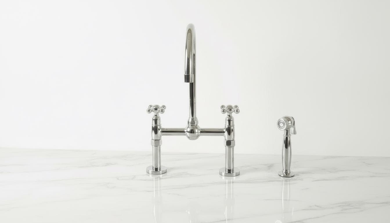 Polished Chrome Bridge Kitchen Faucet - Solid Brass Farmhouse Tap - Mettlemix