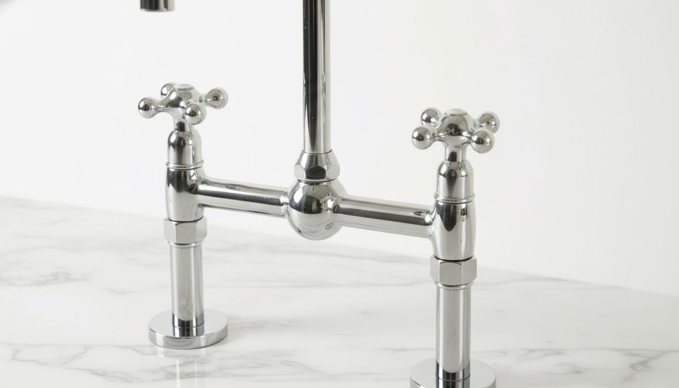 Polished Chrome Bridge Kitchen Faucet - Solid Brass Farmhouse Tap - Mettlemix