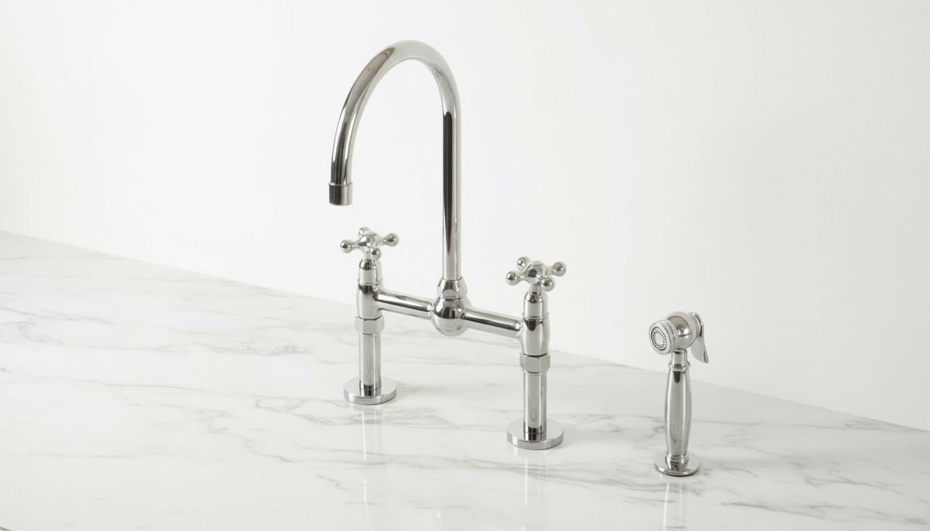 Polished Chrome Bridge Kitchen Faucet - Solid Brass Farmhouse Tap - Mettlemix