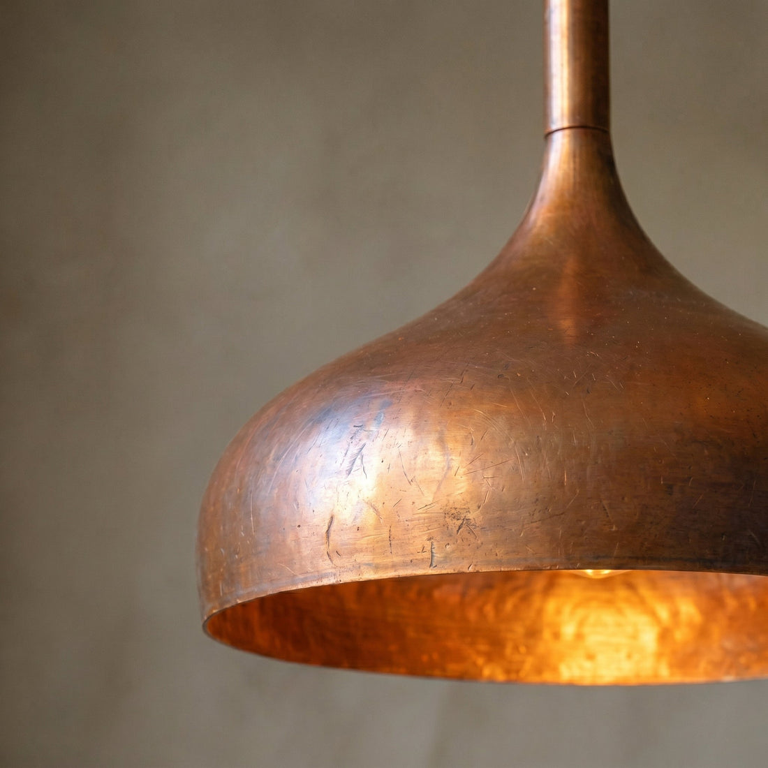 Polished Copper Pendant Light - Minimalist Dome Ceiling Fixture - Mettlemix