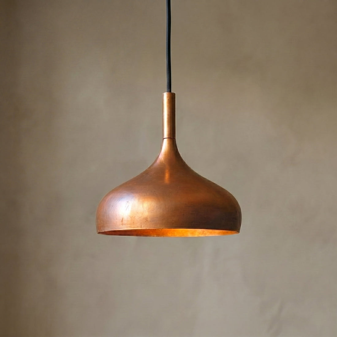 Polished Copper Pendant Light - Minimalist Dome Ceiling Fixture - Mettlemix