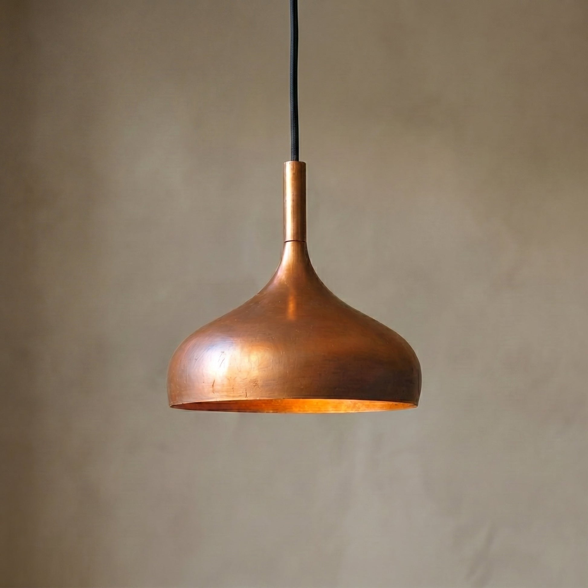 Polished Copper Pendant Light - Minimalist Dome Ceiling Fixture - Mettlemix