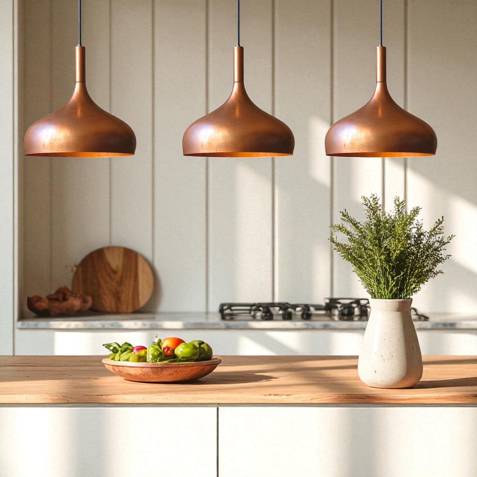 Polished Copper Pendant Light - Minimalist Dome Ceiling Fixture - Mettlemix