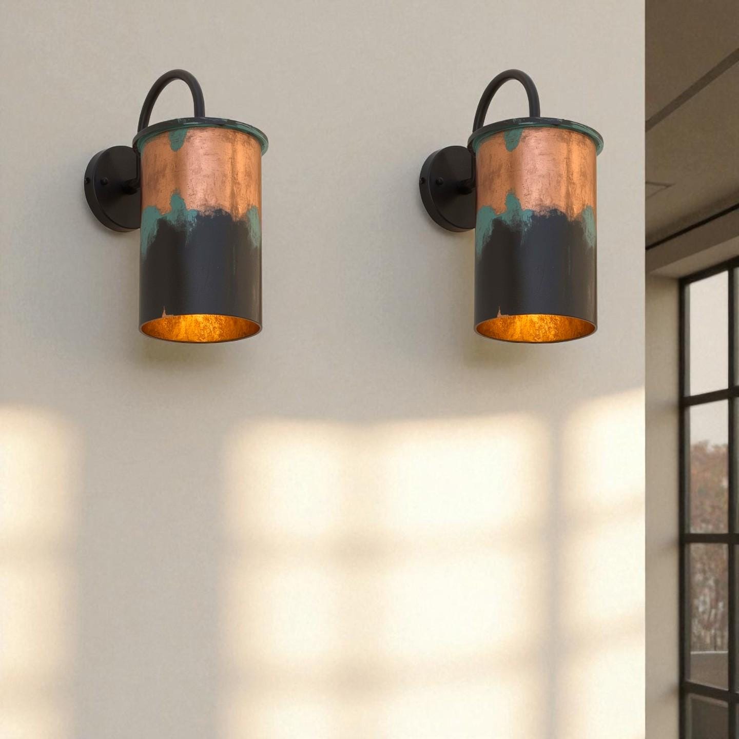 Raw Copper Cylinder Wall Sconce - Patina Drip Outdoor Light Fixture - Mettlemix