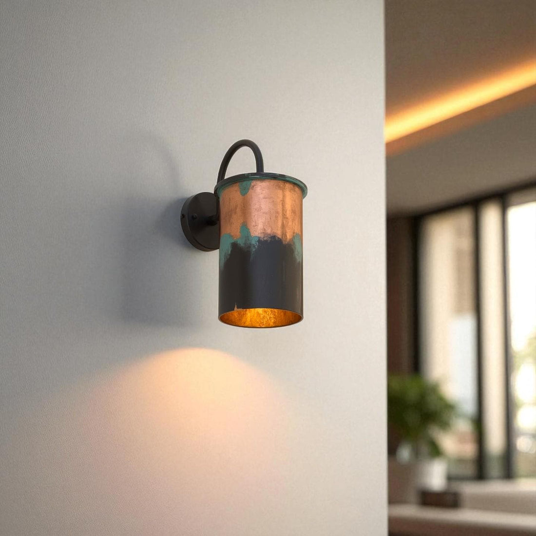 Raw Copper Cylinder Wall Sconce - Patina Drip Outdoor Light Fixture - Mettlemix