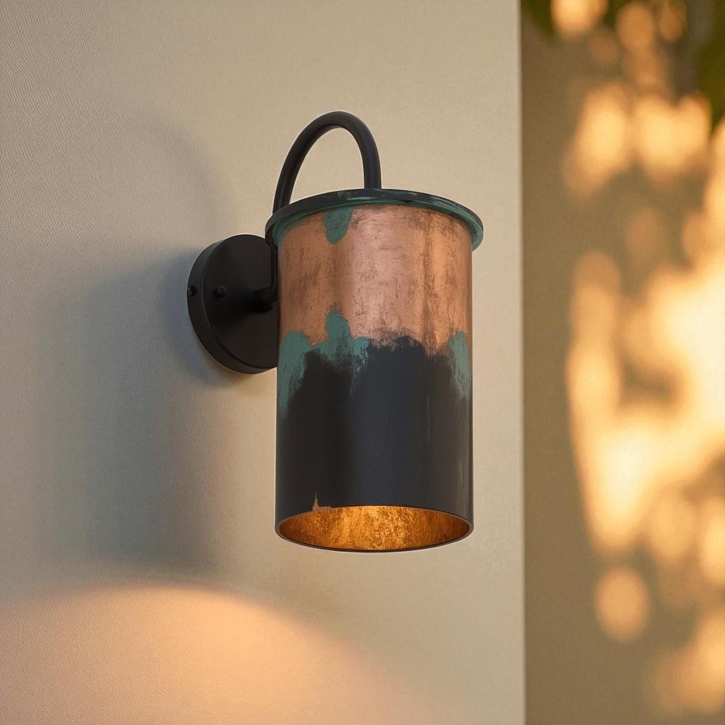 Raw Copper Cylinder Wall Sconce - Patina Drip Outdoor Light Fixture - Mettlemix